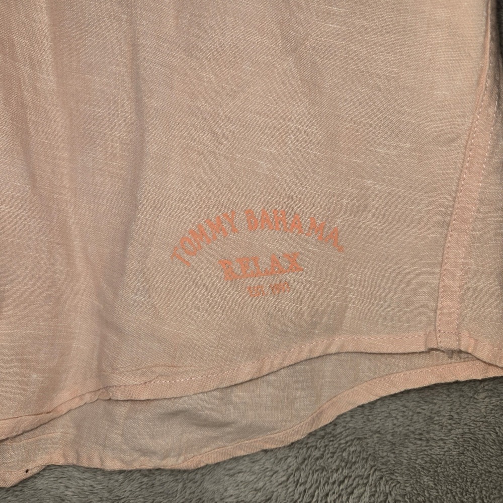 Tommy Bahama Relax Mens L Peach 100% Linen Long Sleeve Button Up Shirt Pocket - Picture 4 of 9
